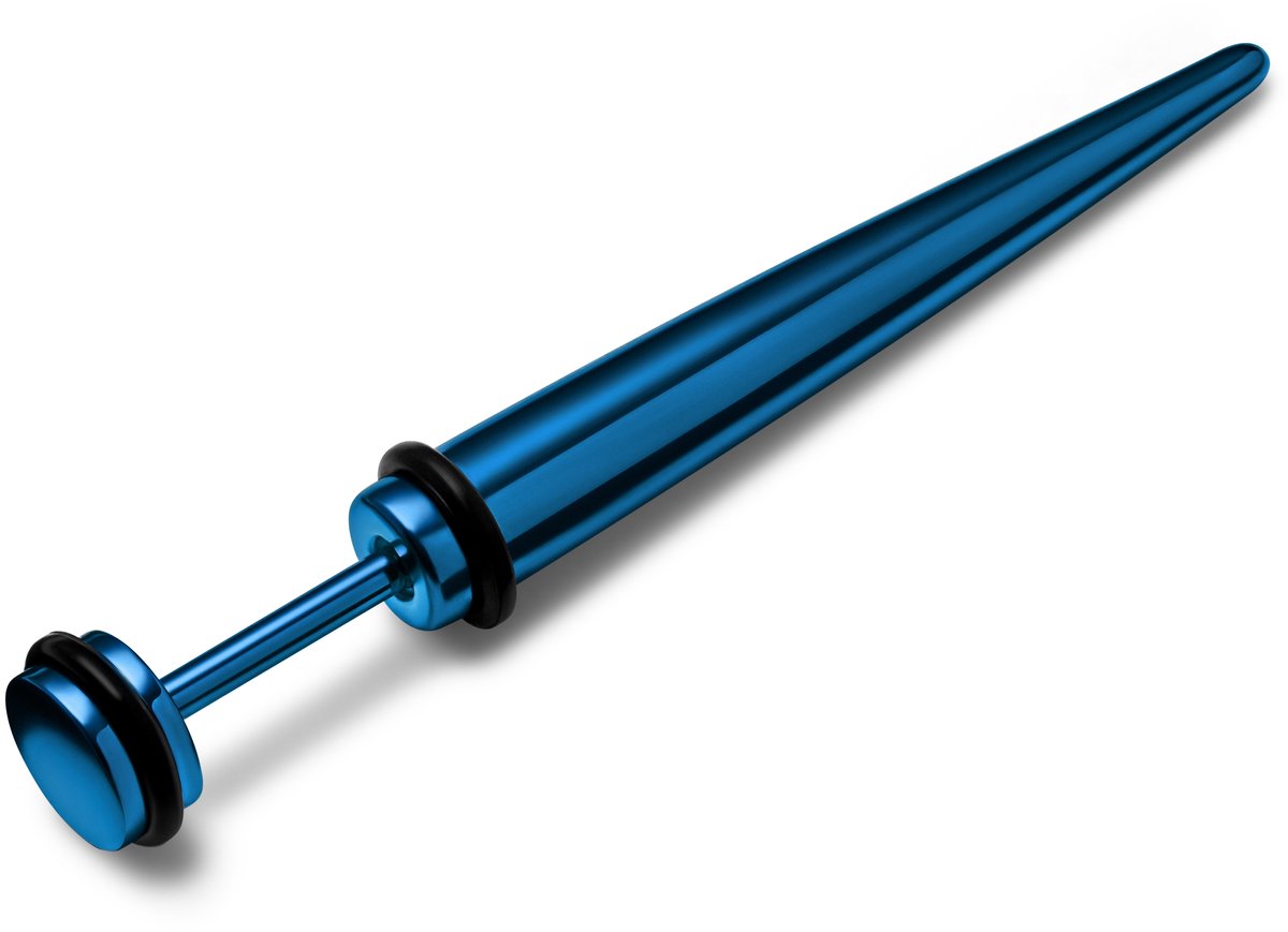 Satago | 6 mm Blauwe Roestvrijstalen Fake Taper Oorbel