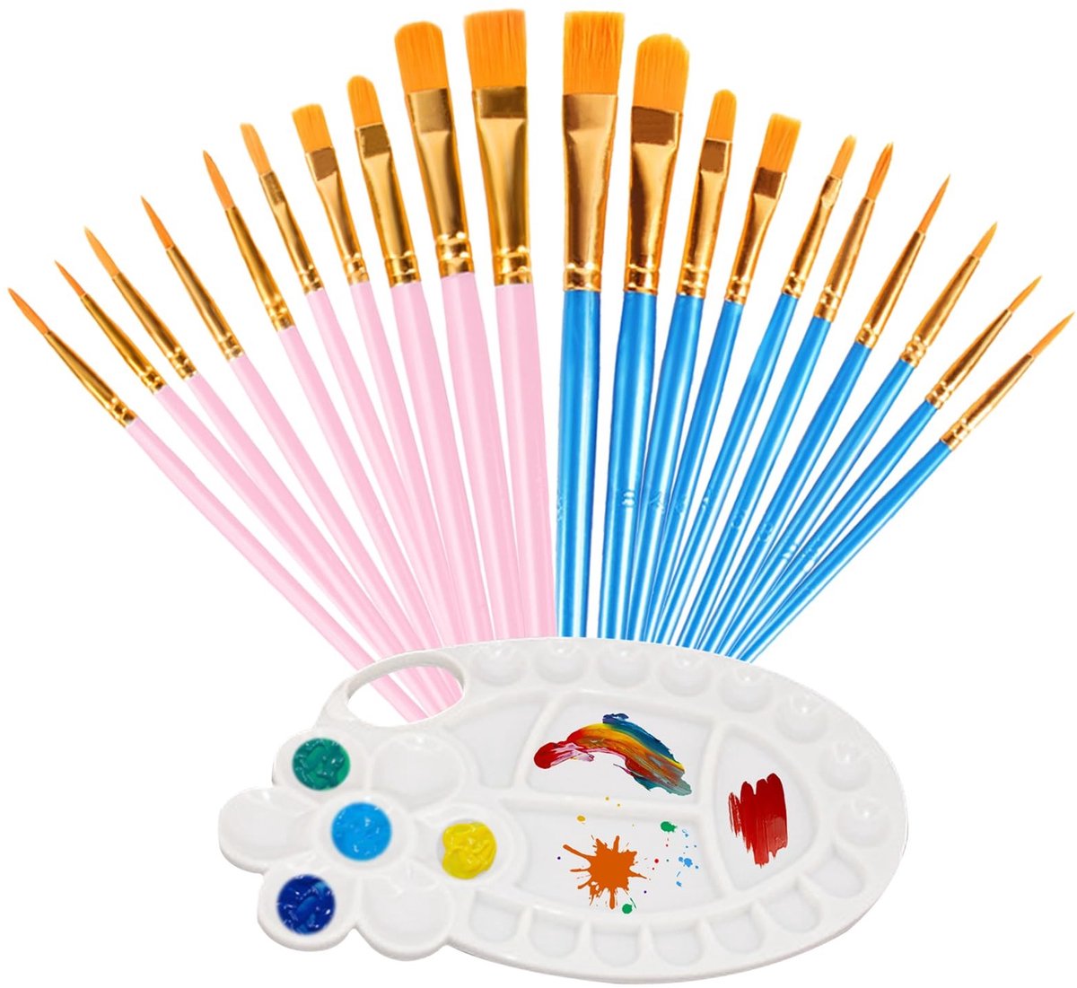 Dailygoods- Schilderpenselenset 20 Stuks - Aquarelpenselen - Kunststof Handgreep - Palet - Nylon - Fijn Schilderen - Kwastenset