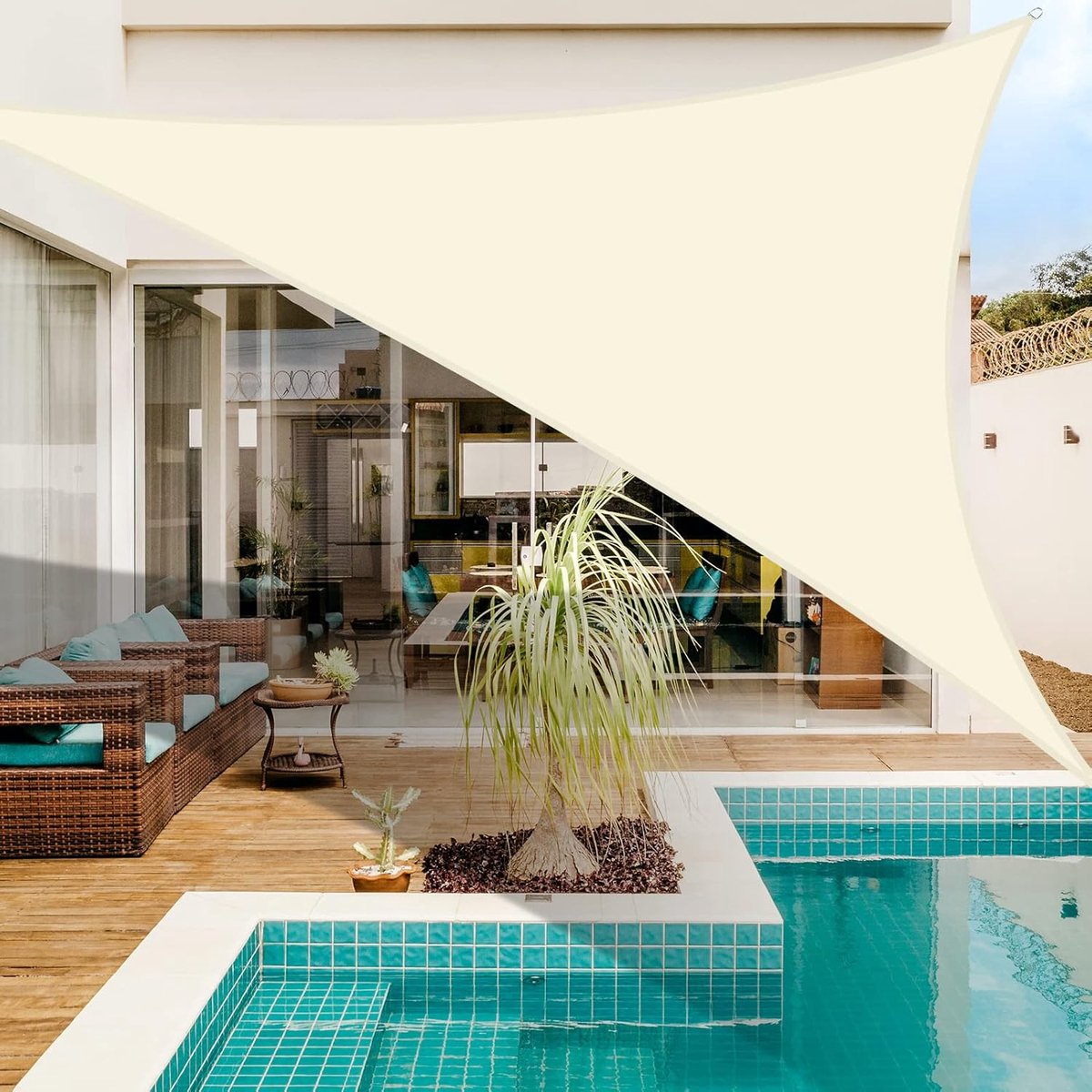 Zonneschermzeil, waterdicht driehoekig zonneschermzeil, geschikt voor patio, tuin, dek, pergola buitenschaduw, blokkeert 98% UV-stralen, beige (2x2x2M)