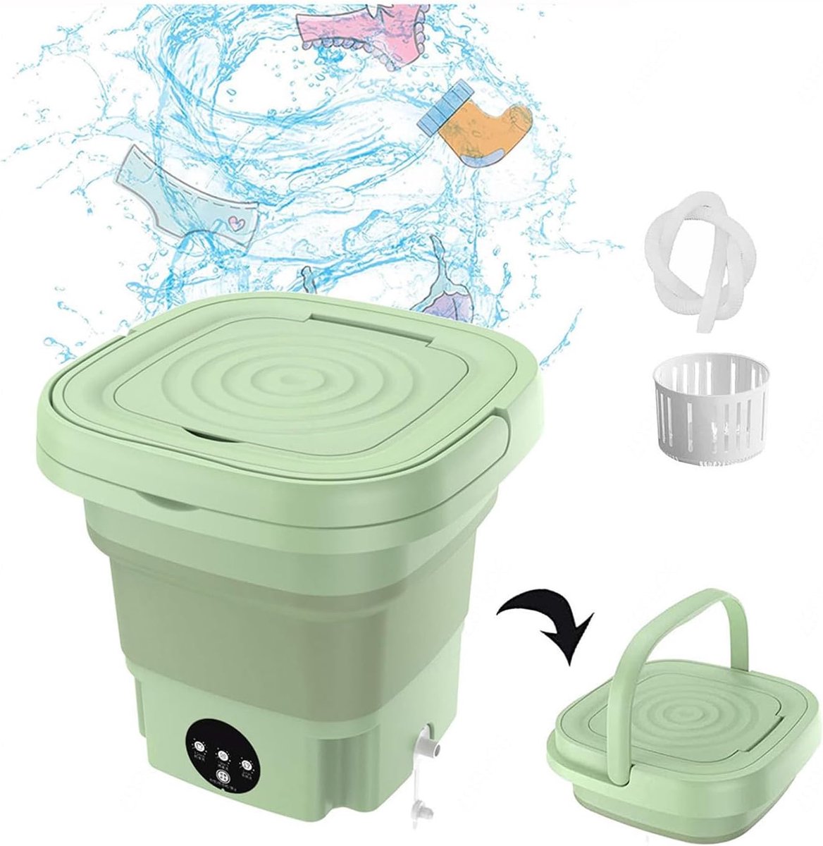 Opvouwbare Wasmachine Draagbare Mini Wasmachine Babykleding Wassen 3 Reinigingsmodi 8L Capaciteit Groen