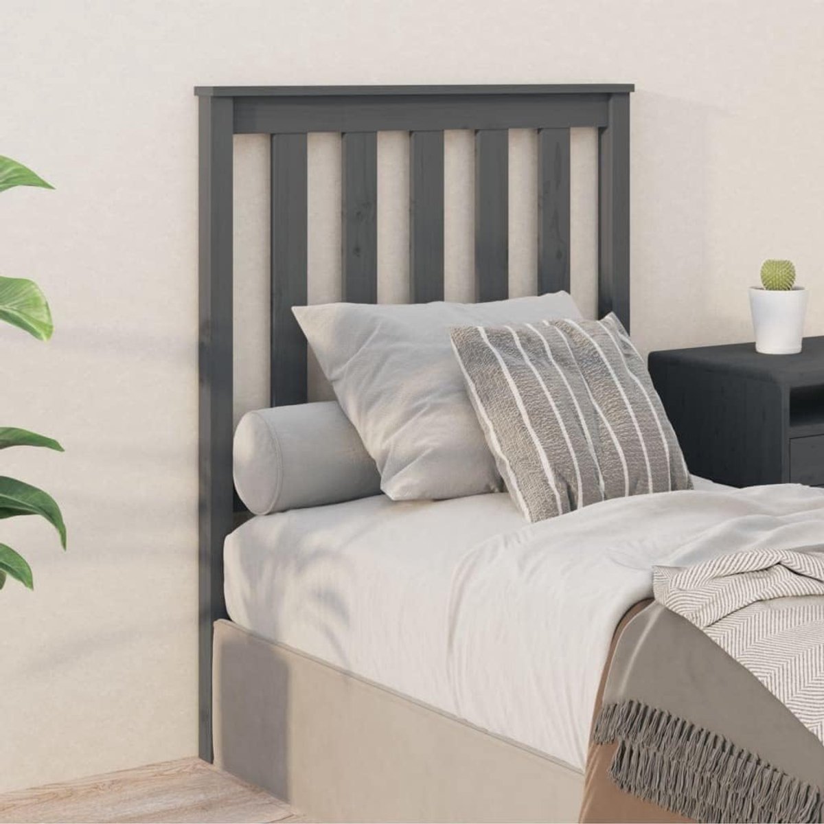 Hoofdeinde bed - Houten hoofdbord - Comfortabele rugsteun - Massief grenenhout - 81x6x101 cm - Grijs