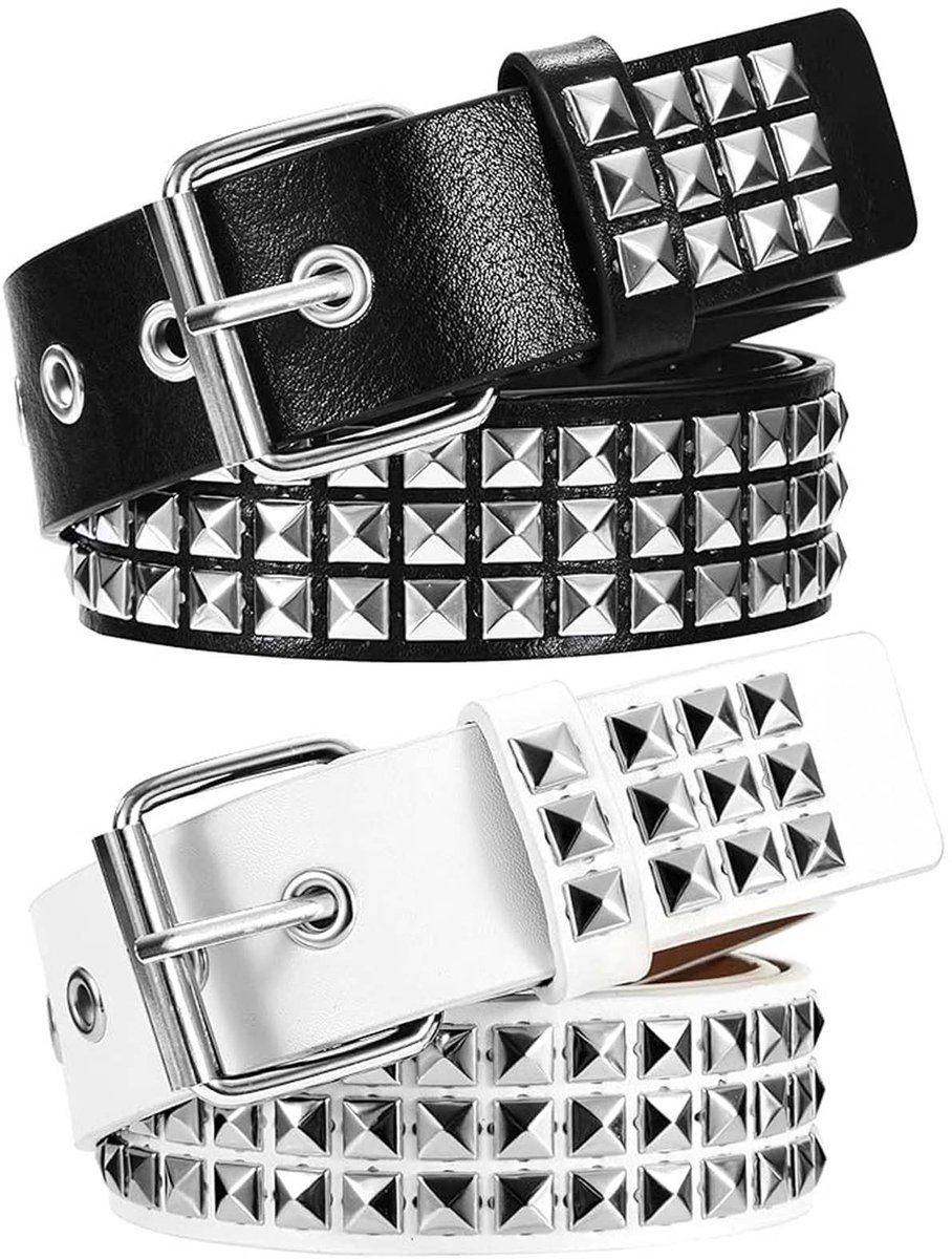 Dailygoods- Punkriem Verstelbaar - Klinknagels/Riem met Dubbele Gesp - Leren/Punk Riem - 2 Stuks - 110 cm x 3,8 cm - Modieus Ontwerp - Klinknagelriem