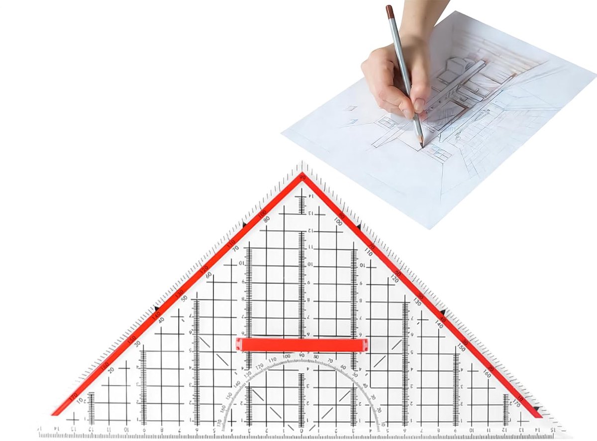 Driehoekige Liniaal - Tekendriehoek Geometrie - Nauwkeurig Tekenen - Geïntegreerde Gradenschaal - 32.5 cm Basis - Transparant
