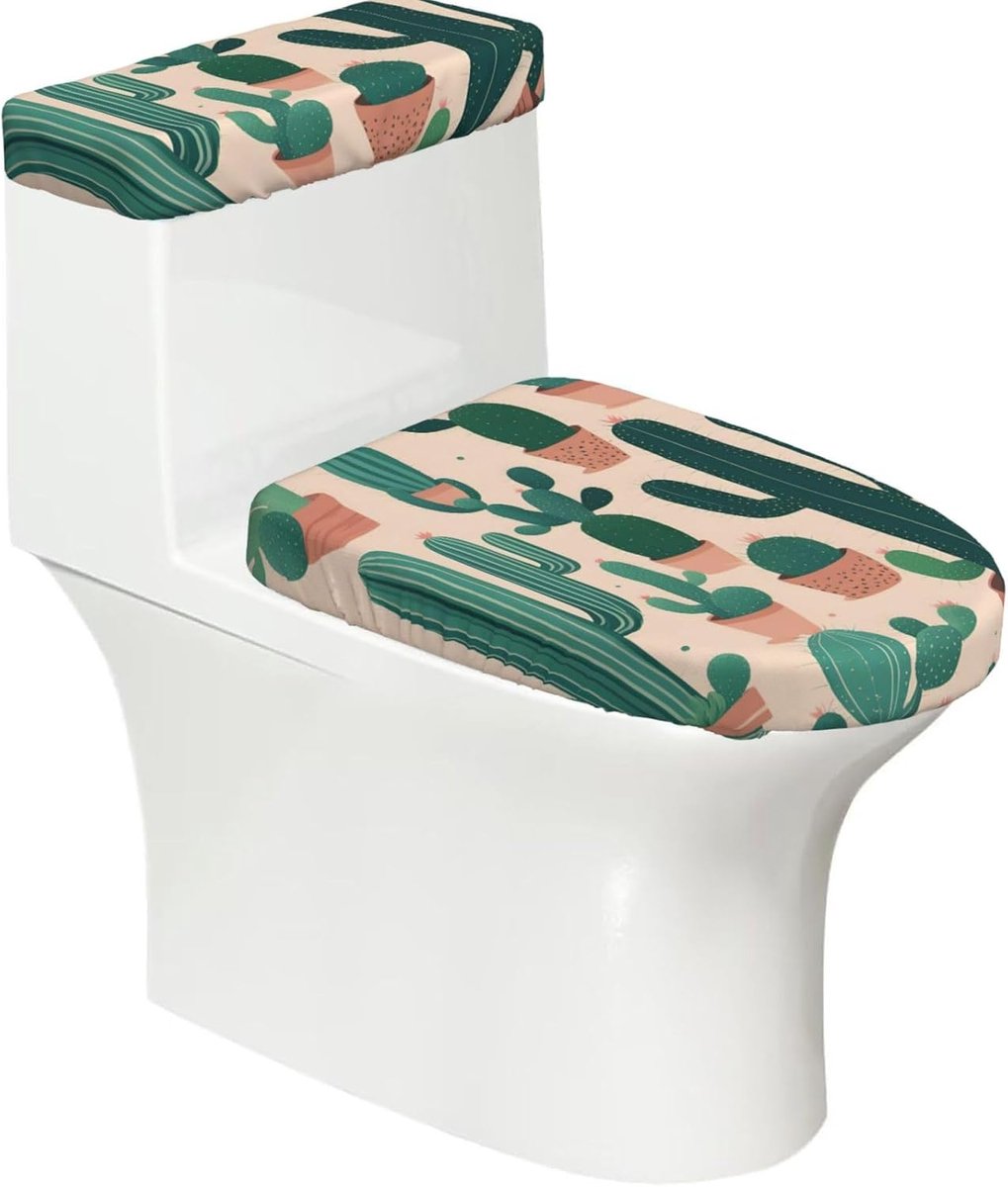 Toilet Deksel Hoezen - Badkamer Set - Badkamer Decoratie - Rekbare Stof - 2 Delig - Zwart