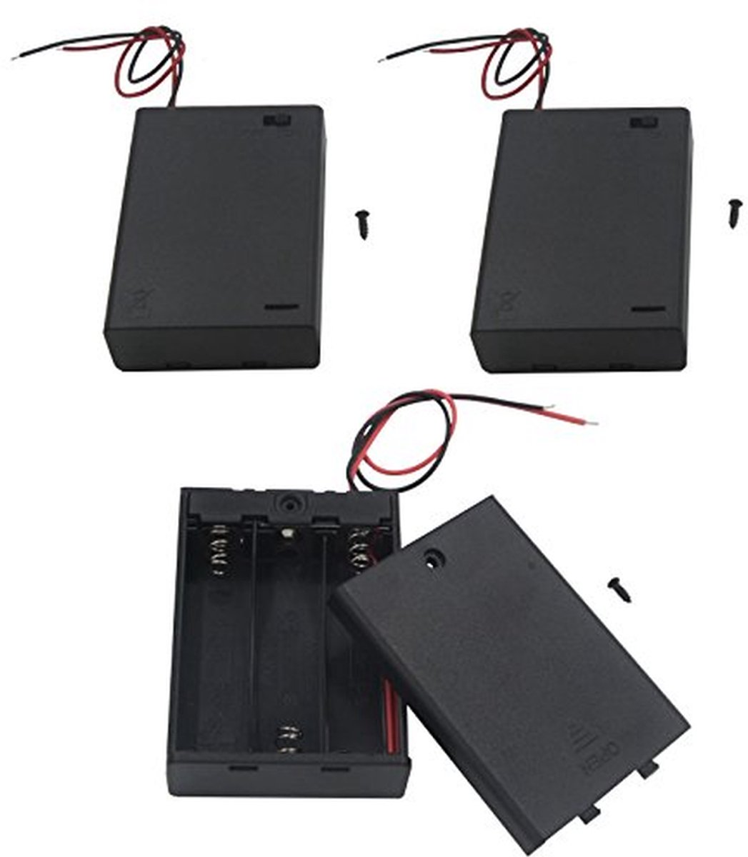 Batterij Houder - Batterij Case - Apparaten Voeden - Met Aan/Uit Schakelaar - 3x AA - Zwart
