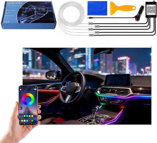 LED Interieurverlichting Auto - Sfeerverlichting Kit - Auto Verfraaien - App Bediening Muziek Sensor - 6 Meter - RGB Kleuren