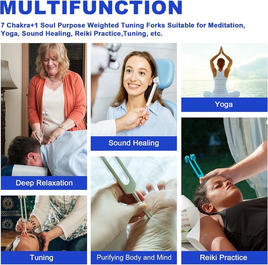 Stemvork Set - Chakra Stemvorken - Meditatie en Yoga - 8 Kleur Gecodeerd - 12 Delig - Gekleurd — afbeelding 4