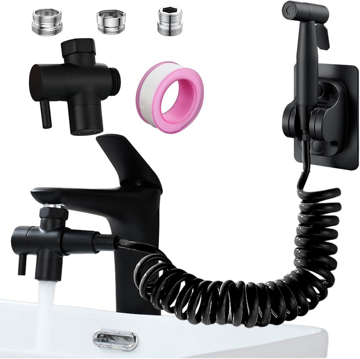 Bidet Sproeier Set - Handdouchekop Wastafel - Hygiënisch Reinigen - Hoge Waterdruk - 3 Meter Slang - Mat Zwart