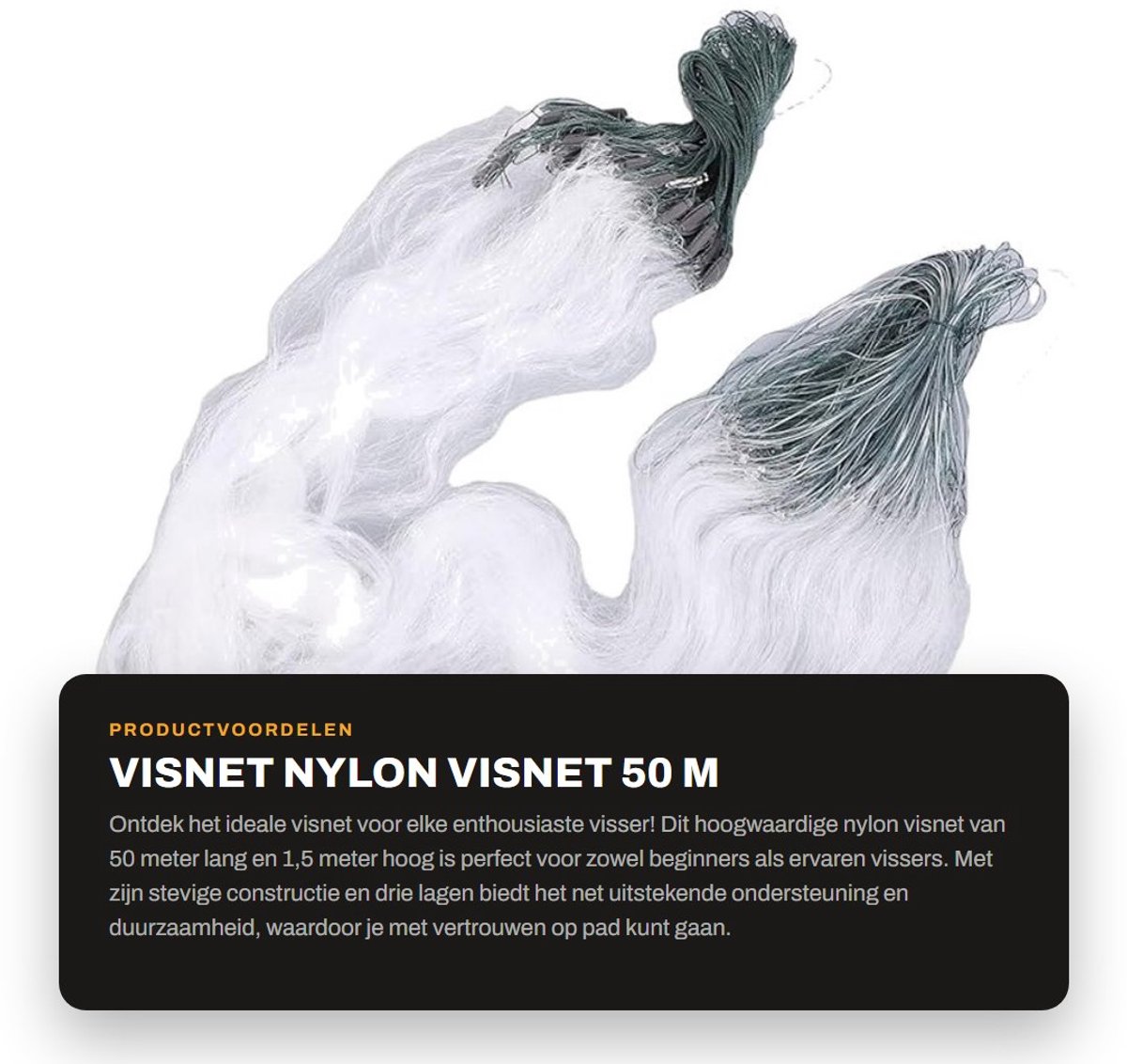 Dailygoods- Visnet 50m Lengte - Zwaar Nylon - 3 Lagen - 1,5m Hoogte - Visaccessoires - Praktisch Gereedschap - Vissersnet