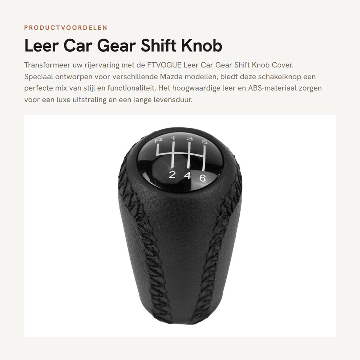 Dailygoods- Versnellingspookknop Leer - Pookknop - Universeel - Geschikt voor Mazda 3/5/6/CX-7/MX-5 - Zwart - Hoogwaardige kwaliteit - Versnellingspook