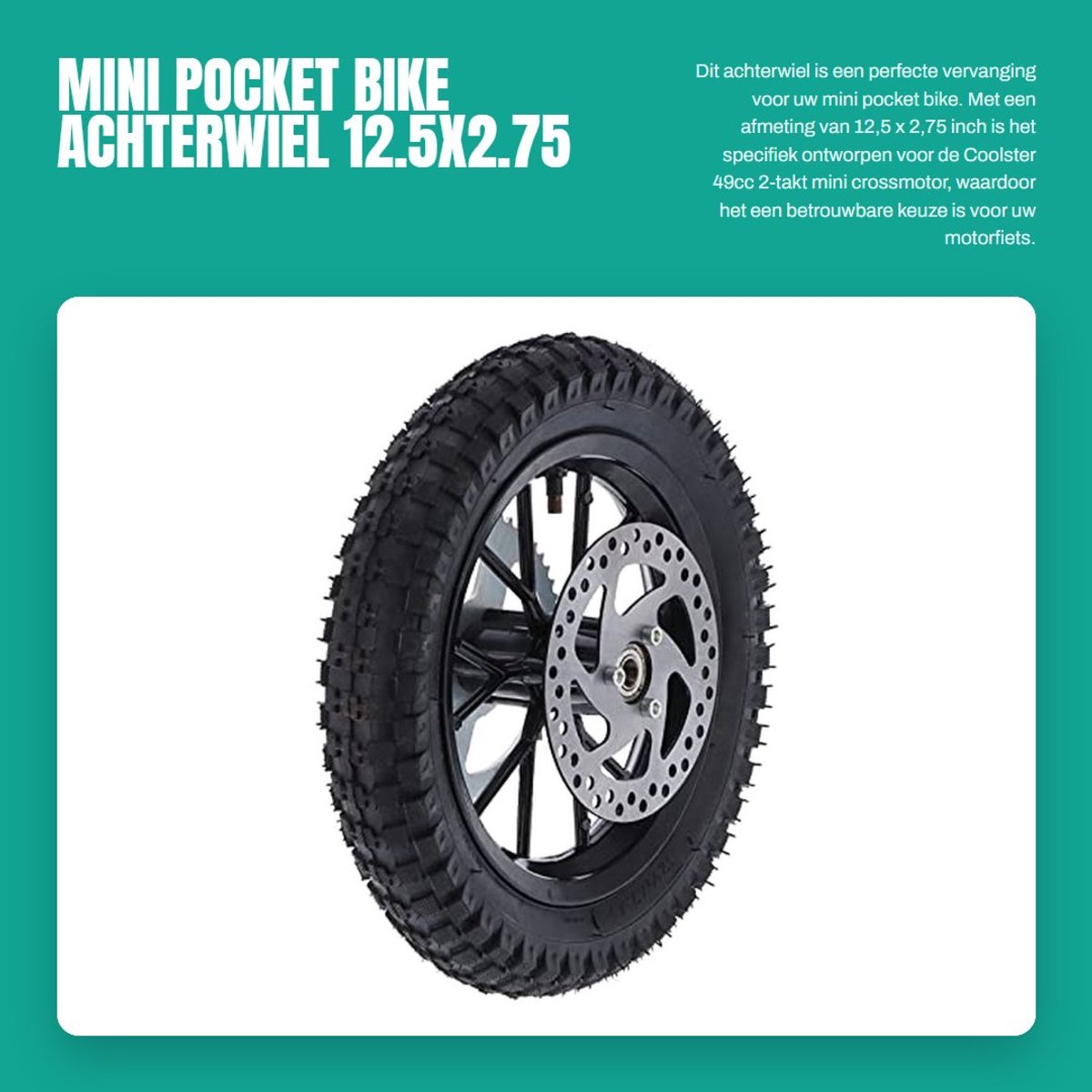 Dailygoods- Achterwiel Vervanging - 12,5 x 2,75 Inch - Antislip Bandoppervlak - Geschikt voor Coolster 49cc - Professionele Montage - 100% Nieuw - Motorwiel