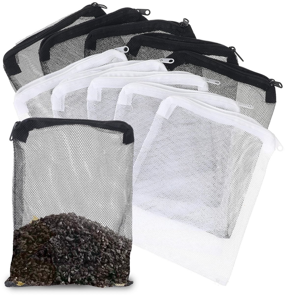 Dailygoods- Aquariumfilterzakken 10 Stuks - Herbruikbare Filterzakken - Fijn Net - Polyester - Zwart/Wit - 20x15 cm - Filternetzak
