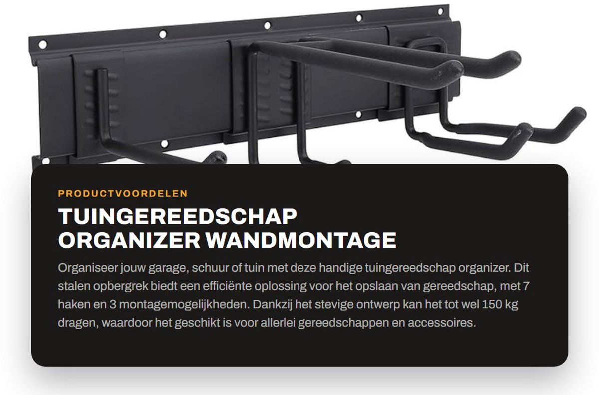 OmGoods - Dailygoody - Tuingereedschap Organizer Wandmontage - Stalen Opbergrek met Haken - Eenvoudig te installeren - Gereedschap Opslag - Ideaal voor Garage e...