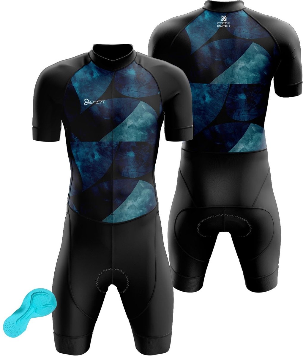 Fietsskinsuit Gewatteerd - Korte Trisuit - Sneldrogend Fietsshirt - Ademend Lycra - Lichtgewicht Polyester - Volledige Rits - Triatlonpak