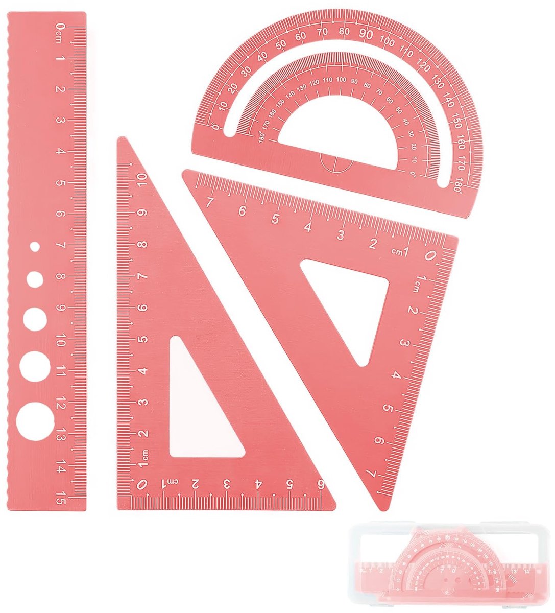 Dailygoods- Liniaal Set 15 cm - Metalen Liniaal - Geometrie Kit - Veiligheidsontwerp - Slijtvast - Afgeronde Hoeken - Meetlat