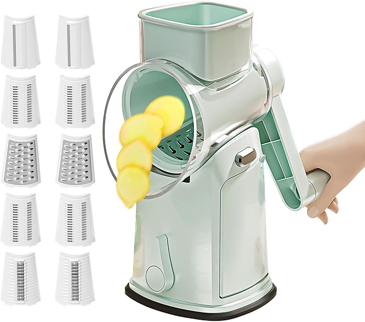 Groentesnijder Draaiende Rasp - Keukenmachine Fruit - Snel Ingrediënten Snijden - Met Spatbescherming - 288 cm Hoog - Muntgroen