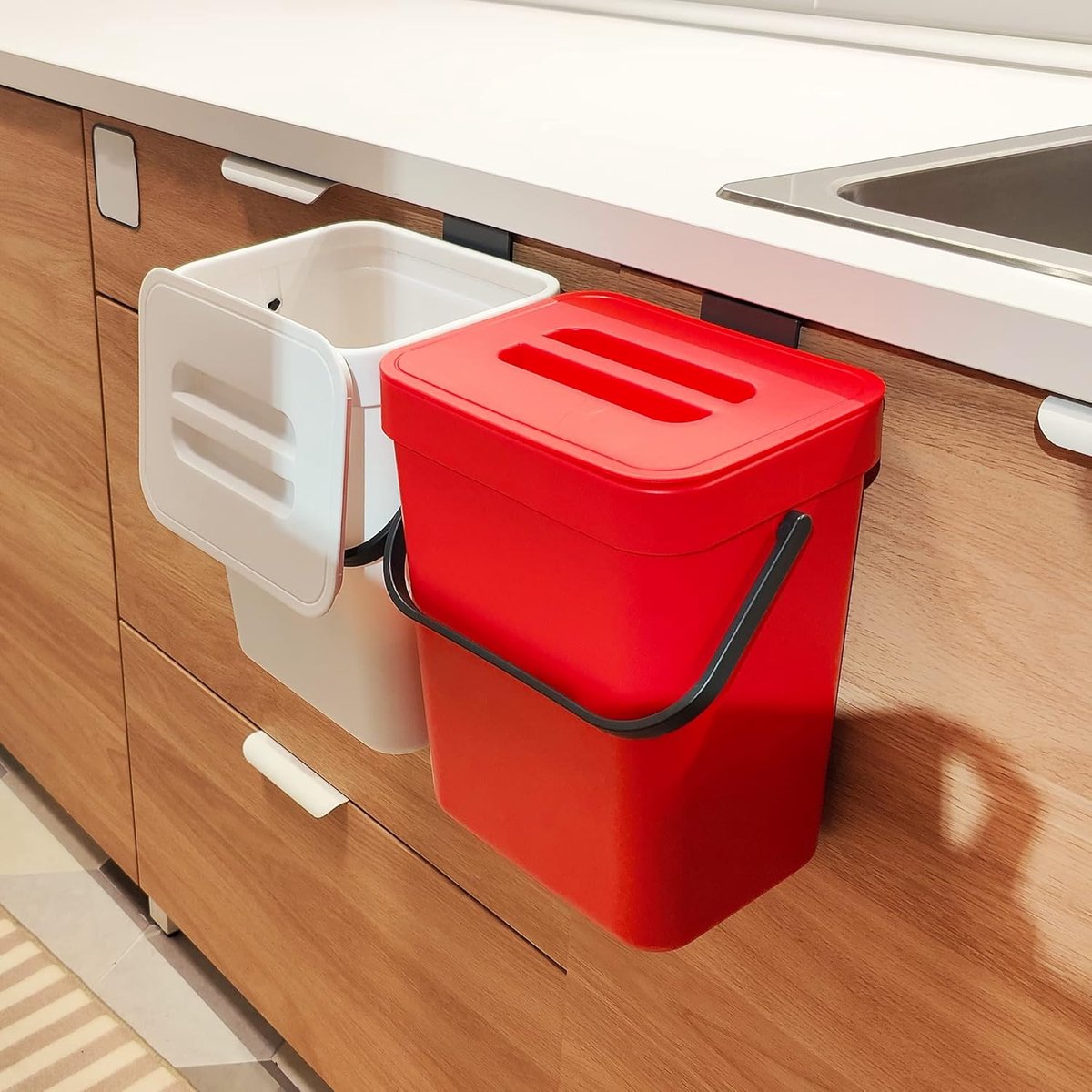 Compostbak Keuken - Prullenbak Deksel - Afval Scheiden - Geurvrij Ontwerp - 12 Liter - Rood