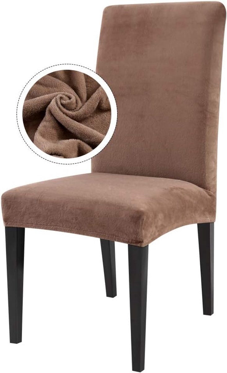Pluche Stoelhoes - Elastische Hoezen - Stoelen Vernieuwen - Zacht Fluweel - 2/4/6 Stuks - Kamelkleur