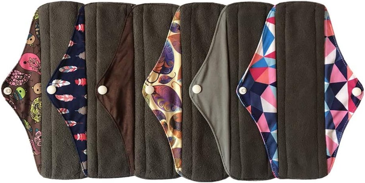 Herbruikbare maandverband - Doek/pads - Persoonlijke hygiëne - Lekvrije vleugels - 6 stuks 254 cm - Bruin