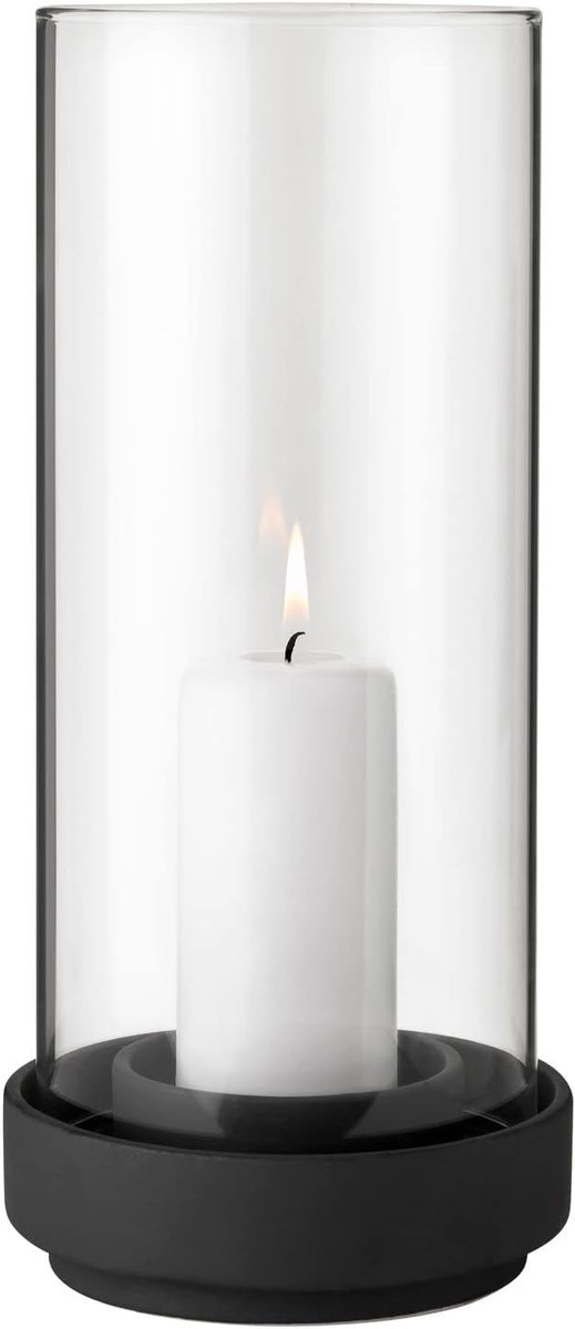 Lantaarn Kaarsenhouder - Windlicht Glas - Sfeervol Interieur - Waterafvoer Bodem - 14x14x28.5 cm - Zwart