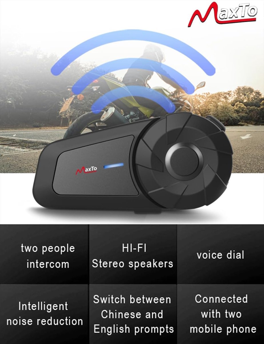 Motorhelm Communicatie - Motor Intercom - Veilig Communiceren - 800 Meter Bereik - 2 Ruiters - Zwart