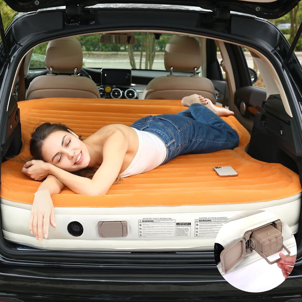 Luchtmatras Auto - Opblaasbaar Bed - Kamperen en Reizen - Ingebouwde Pomp - Full Size - Oranje
