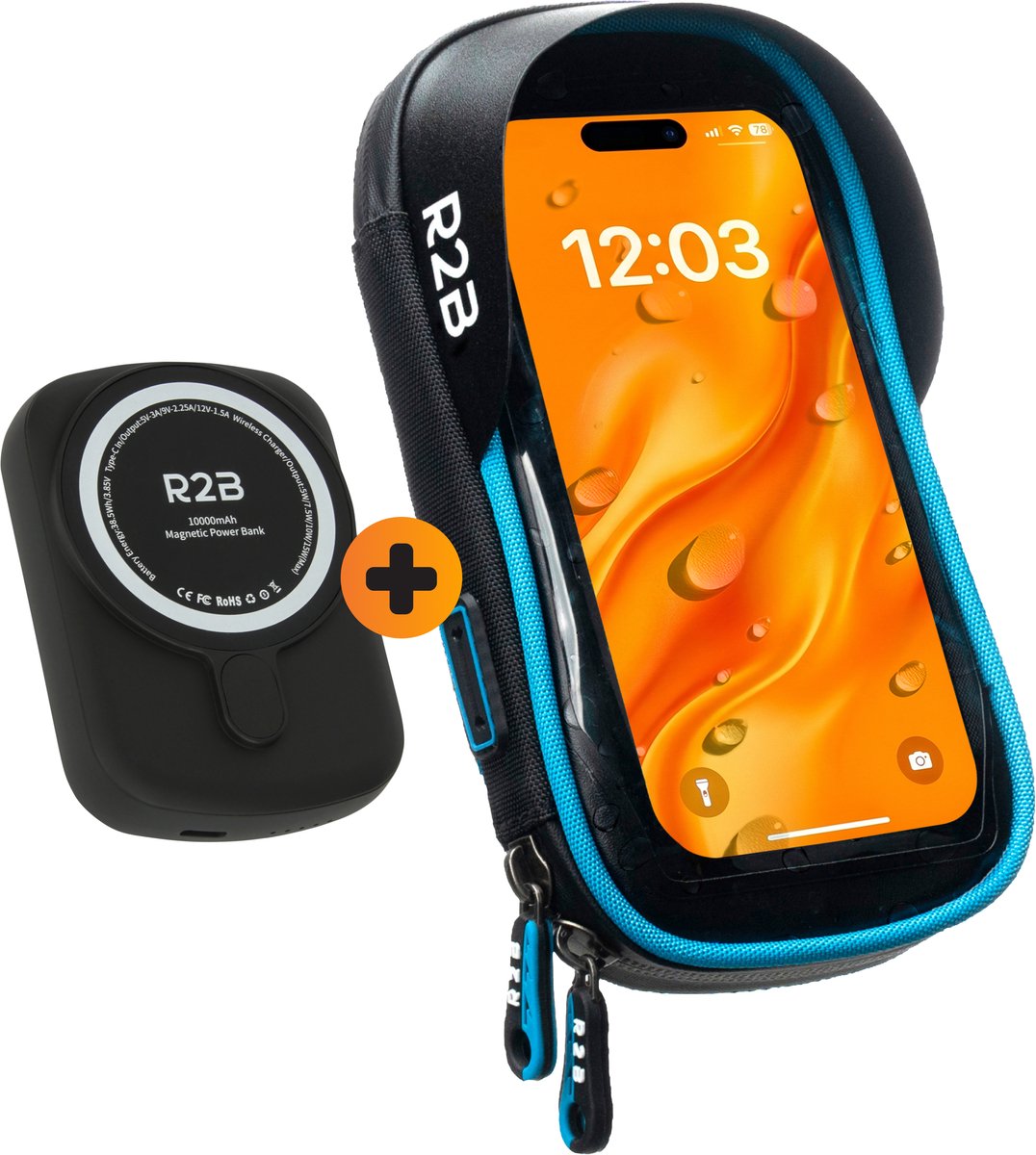 R2B Telefoonhouder Fiets Waterdicht + Powerbank 10.000 mAh - 2 tot 4 keer opladen - Geschikt voor Magsafe - Powerbanks - Gsm Houder Fiets - Fietshouder - Power Bank - Fiets Telefoonhouder - Phone Holder Bike