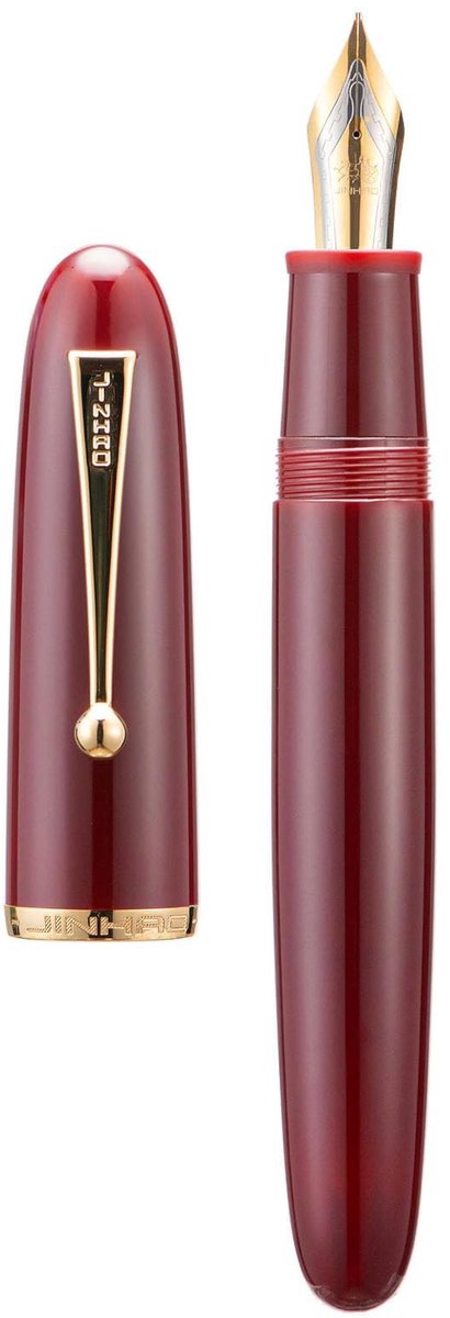 Dailygoods - Jinhao 9019 Dadao Vulpen met medium penpunt, maat 8, houder van rood acryl met gouden clip, groot formaat pen