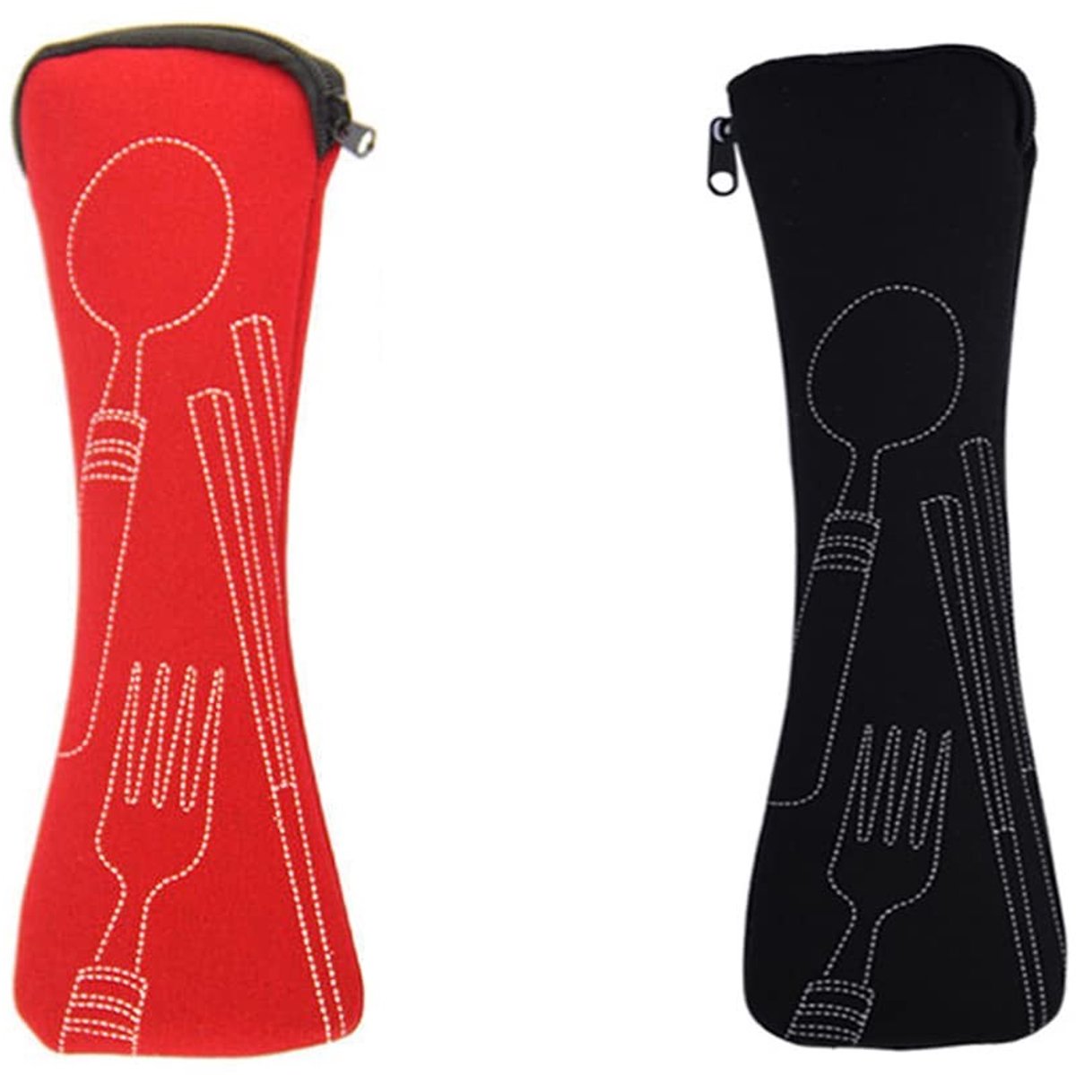 Dailygoods- Bestektas 2 Stuks - Draagbare Bestekzakken - Neopreen Opbergtas - Campingbestek voor Reizen - School/Lunch - Ritssluiting - Bestekzak