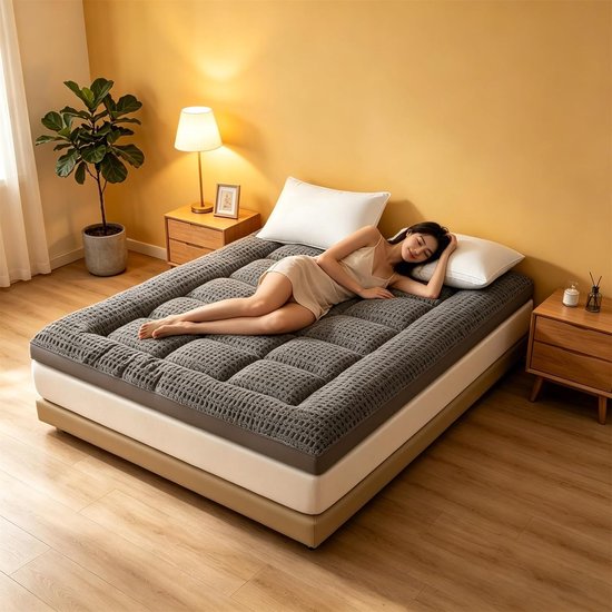 Japanse Futon Matras - Vloermatras Slaapmat - Comfortabel Slapen - 8cm Dik - 180x200 cm - Donkergrijs — afbeelding 5
