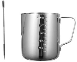 Dailygoods- Melkopschuimer Roestvrij Staal 20oz - Melkopschuimkan - Latte Art Pen - Vloeistofmeting - Handig Schoonmaken - Uniek Ontwerp - Melkkan