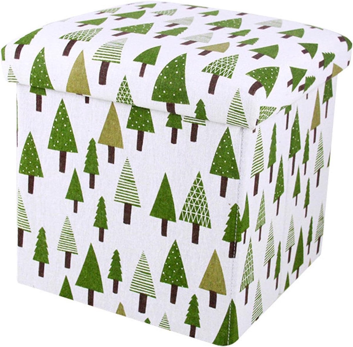 Voetkruk met Opbergruimte - Opbergkruk Vierkant - Schoenen Wisselen - Zachte Linnen Stoffering - 30x30x30cm - Groen