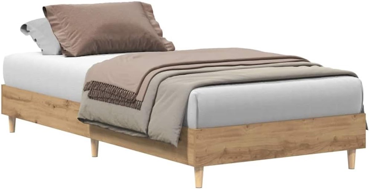 Bedframe - Houten bed - Rustgevende slaap - Massief eucalyptushout - 90 x 200 cm - Artisan eiken