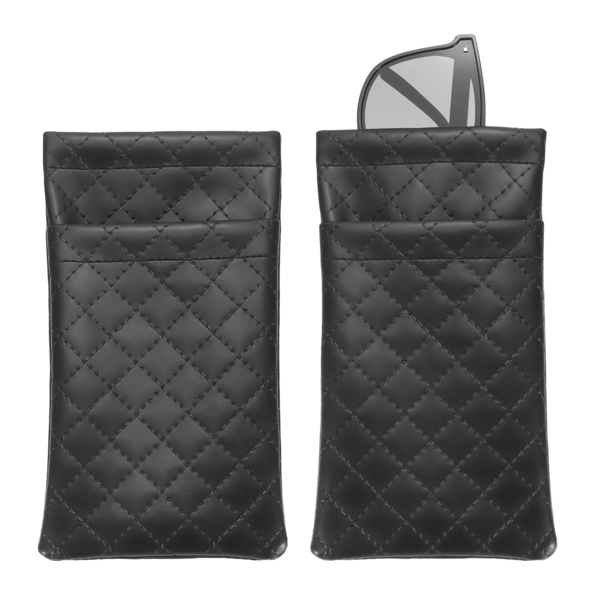 Dailygoods - QUARKZMAN Dubbele PU lederen brillenkoker met druksluiting, zacht zwart etui voor het opbergen van brillen en reisaccessoires voor dames en heren, 2 stuks