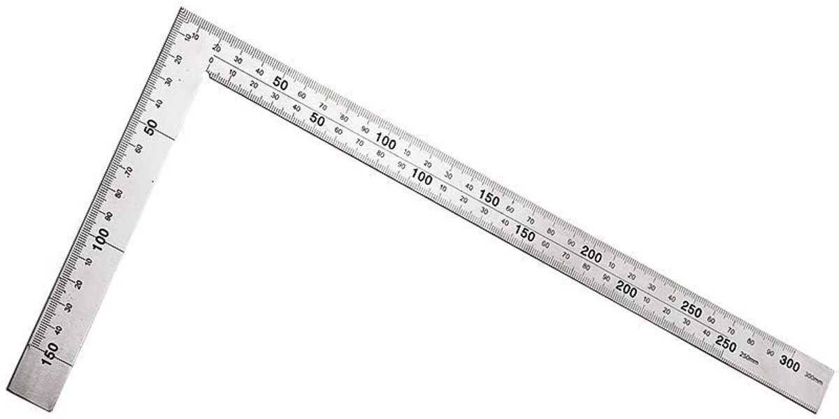 Dailygoods - Timmermanshoek 150 x 300 mm van staal, rechthoekige liniaal voor nauwkeurig meten en tekenen in houtbewerking, knutselen, modelbouw en ambachtelijke projecten