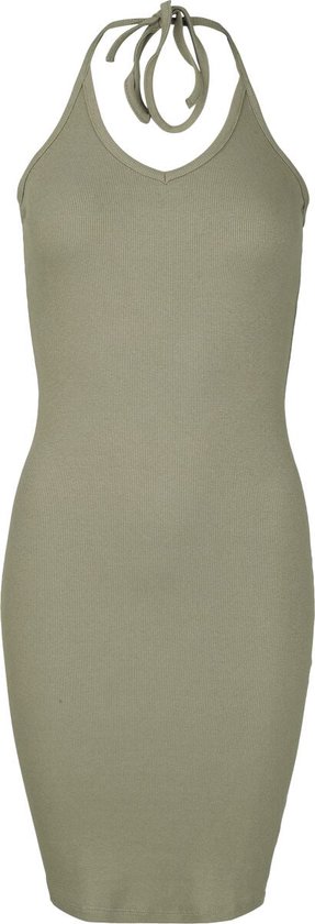 Urban Classics Ladies Rib Jersey Neckholder Dress Dames Midi-jurk - olijf - XL