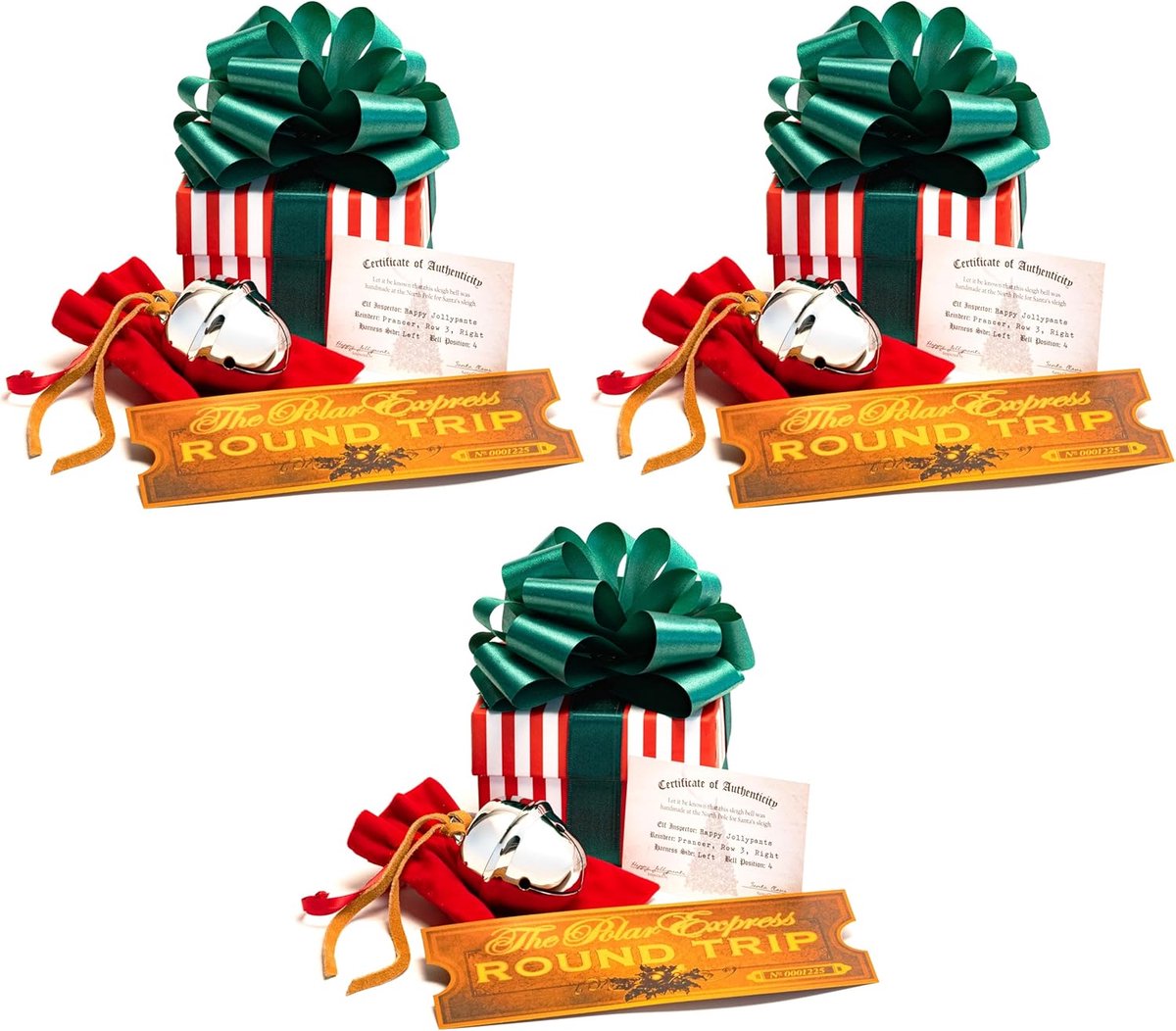 Kerst Cadeauset - Slee Bel - Feestelijke Decoratie - Uniek Echtheidscertificaat - 3 Delig - Zilver Goud