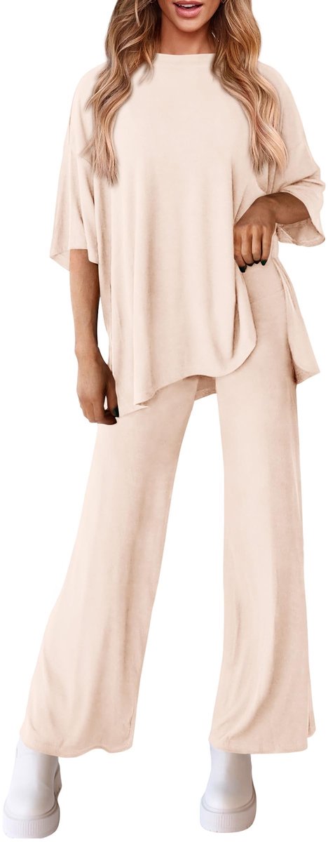 Dailygoods- Outfit Dames Casual - 2-delige Set - Korte Mouwen - Wijde Pijpen - Loungewear - Lichtgewicht en Comfortabel