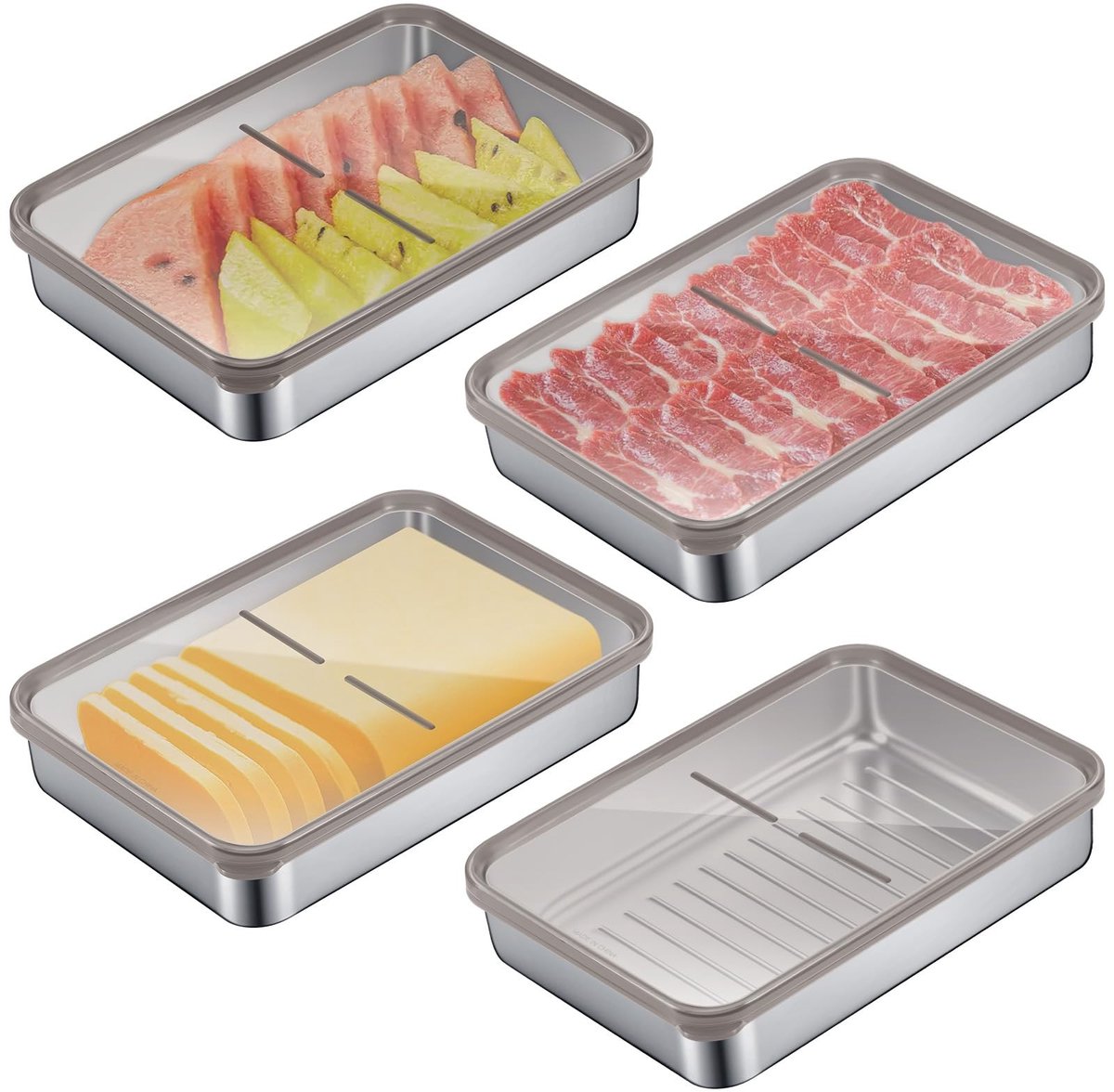 Dailygoods- Voedselcontainers 4-delig - Roestvrij Staal - Stapelbaar - Vaatwasmachinebestendig - Luchtdichte Deksels - Koelkastopslag - Opbergbox