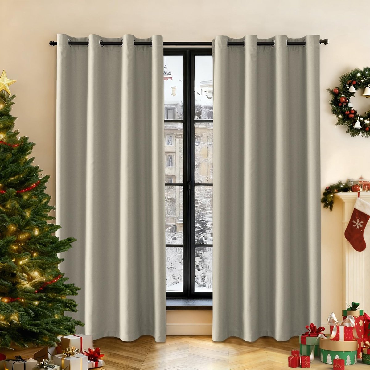Dailygoods- Verduisteringsgordijn Set Van 2 - 140x160cm - Verduisterend Met Ringen - Thermisch Gordijn - Deurgordijn - Voor Slaapkamer/Woonkamer