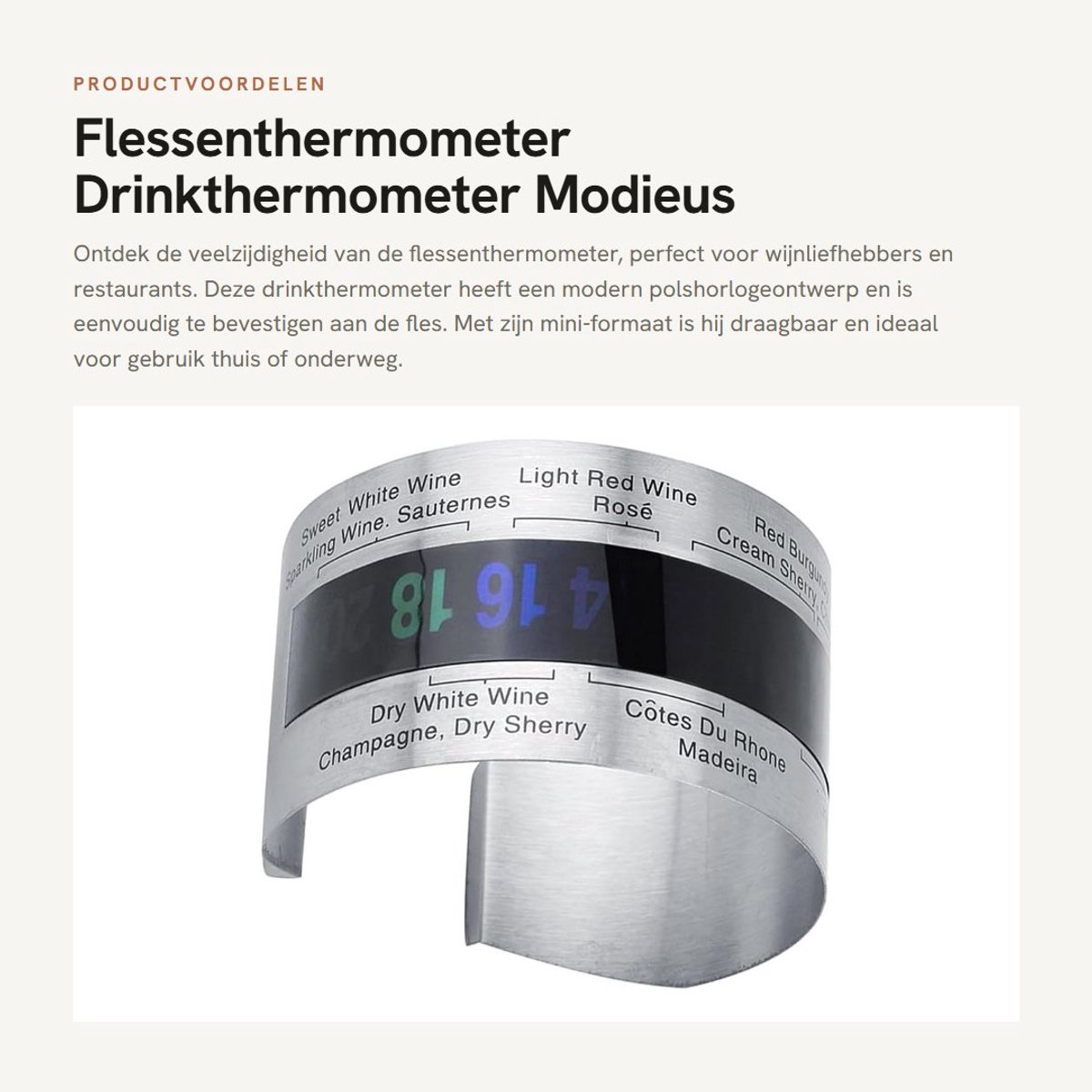 Dailygoods- Drinkthermometer Mini - Polshorlogeontwerp - LCD-display - Roestvrij Staal - Draagbaar - Geschikt voor Wijn - Thermometer