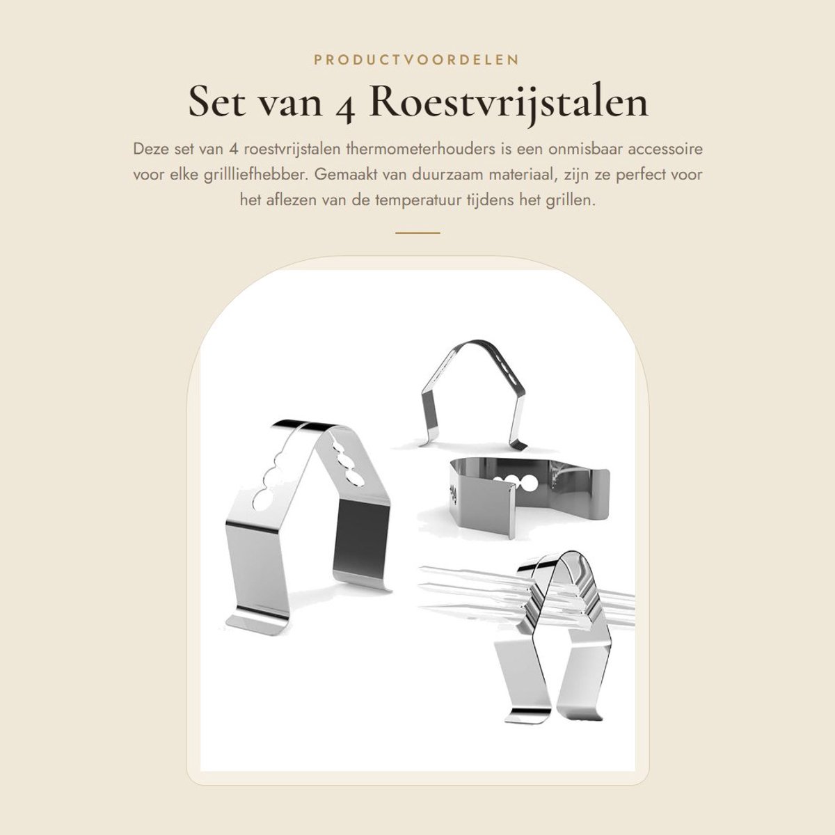 Dailygoods - Set van 4 Roestvrijstalen Thermometerhouders voor Grill