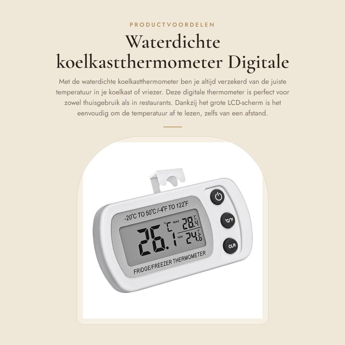 Dailygoods- Koelkastthermometer Waterdicht - Digitale Thermometer - Groot LCD-Scherm - Binnenthermometer - Multifunctioneel - Materiaal ABS
