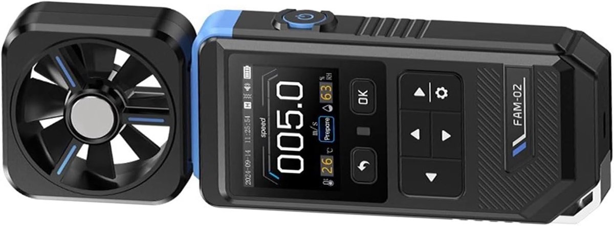 Digitale Windmeter - Snelheidsmeter Vochtigheid - Windcondities Meten - Zakformaat Alarm - 180 x 60 mm - Zwart