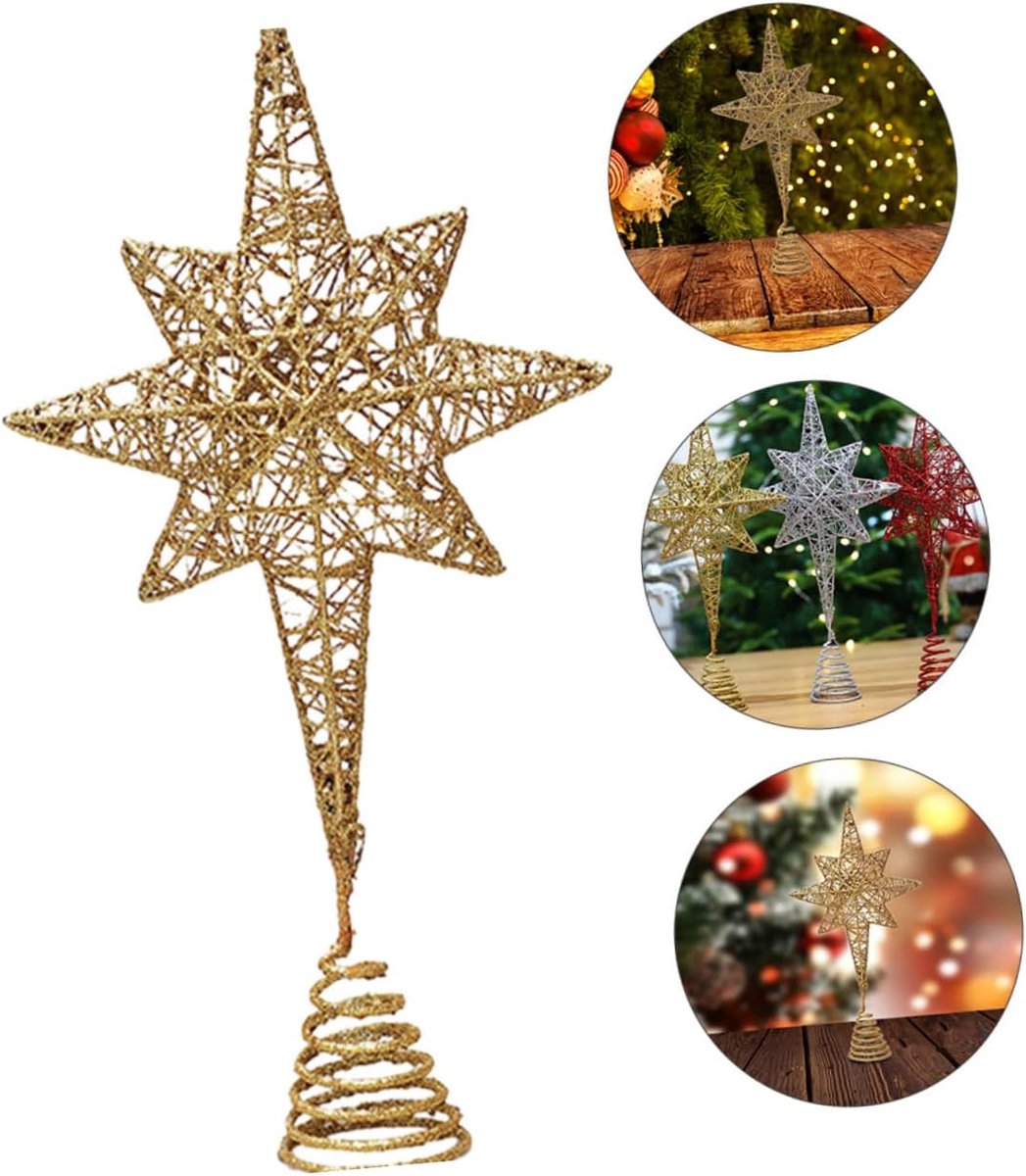 Kerstboom Ster - Boomversiering Top - Kerstdecoratie - Gemaakt van ijzer - 37x20x6cm - Goud – foto 7