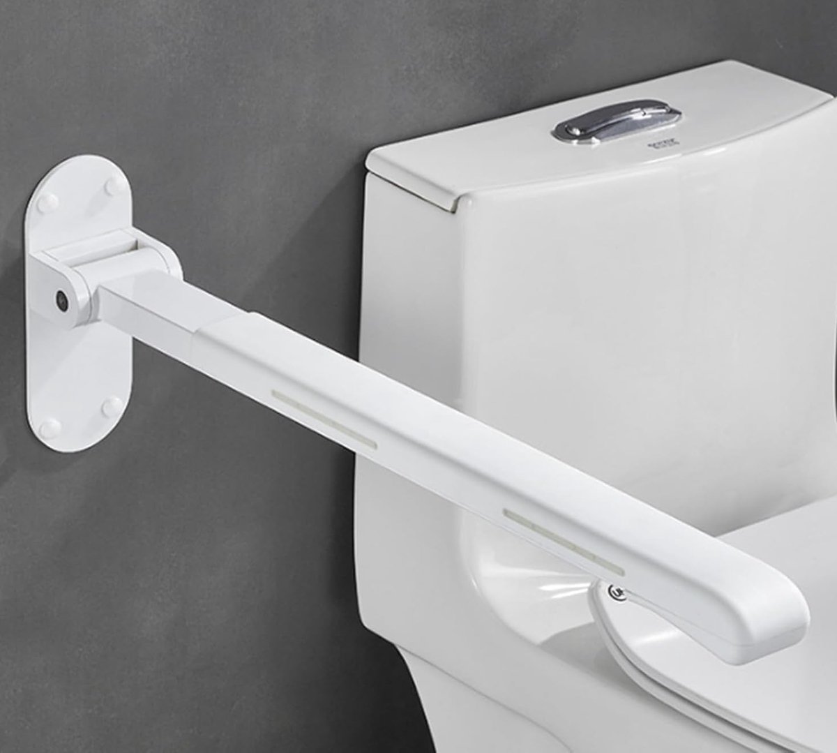 Badkamer Handgreep - Veiligheidsbeugel Opklapbaar - Ondersteuning Bij Toilet - Geïntegreerd Nachtlampje - 70 cm Lengte - Wit
