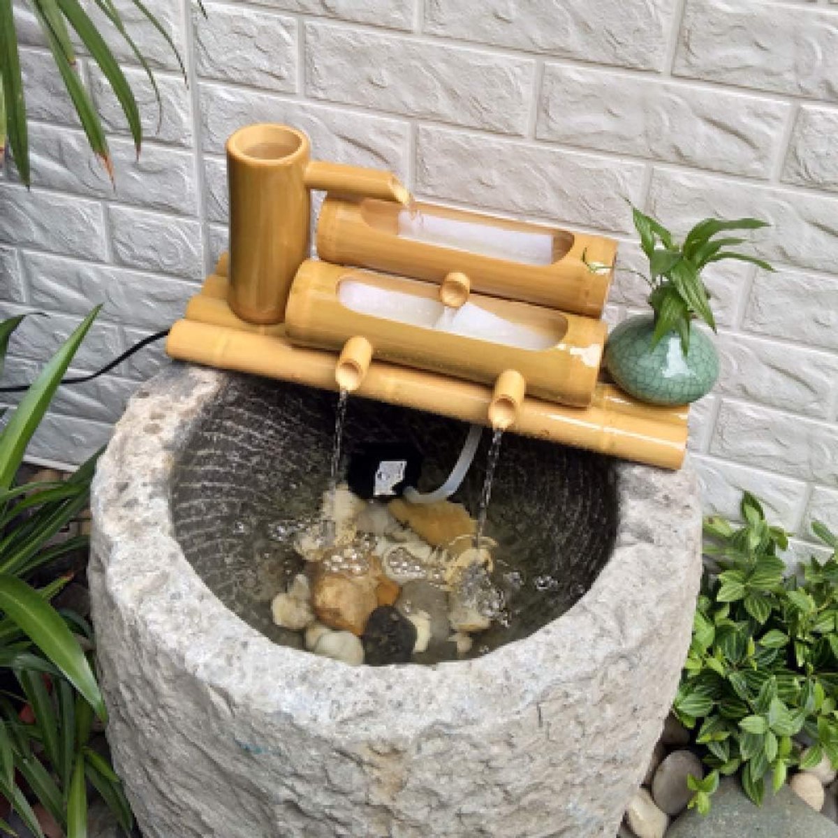 Bamboe Waterval Fontein - Japanse Tuindecoratie - Ontspannende Tuin Geluiden - Handgemaakt Natuurlijk Bamboe - 3 Maten Beschikbaar - Natuurlijk Bamboe