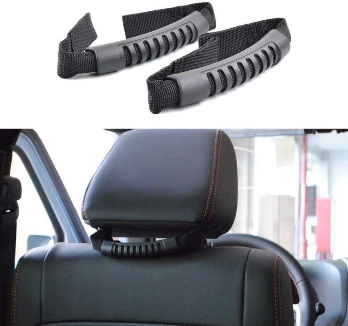 Dailygoods- Hoofdsteun Auto - Set van 2 - Veiligheidshandgreep - Antislip - Dikke Riemen - Duurzaam Nylon