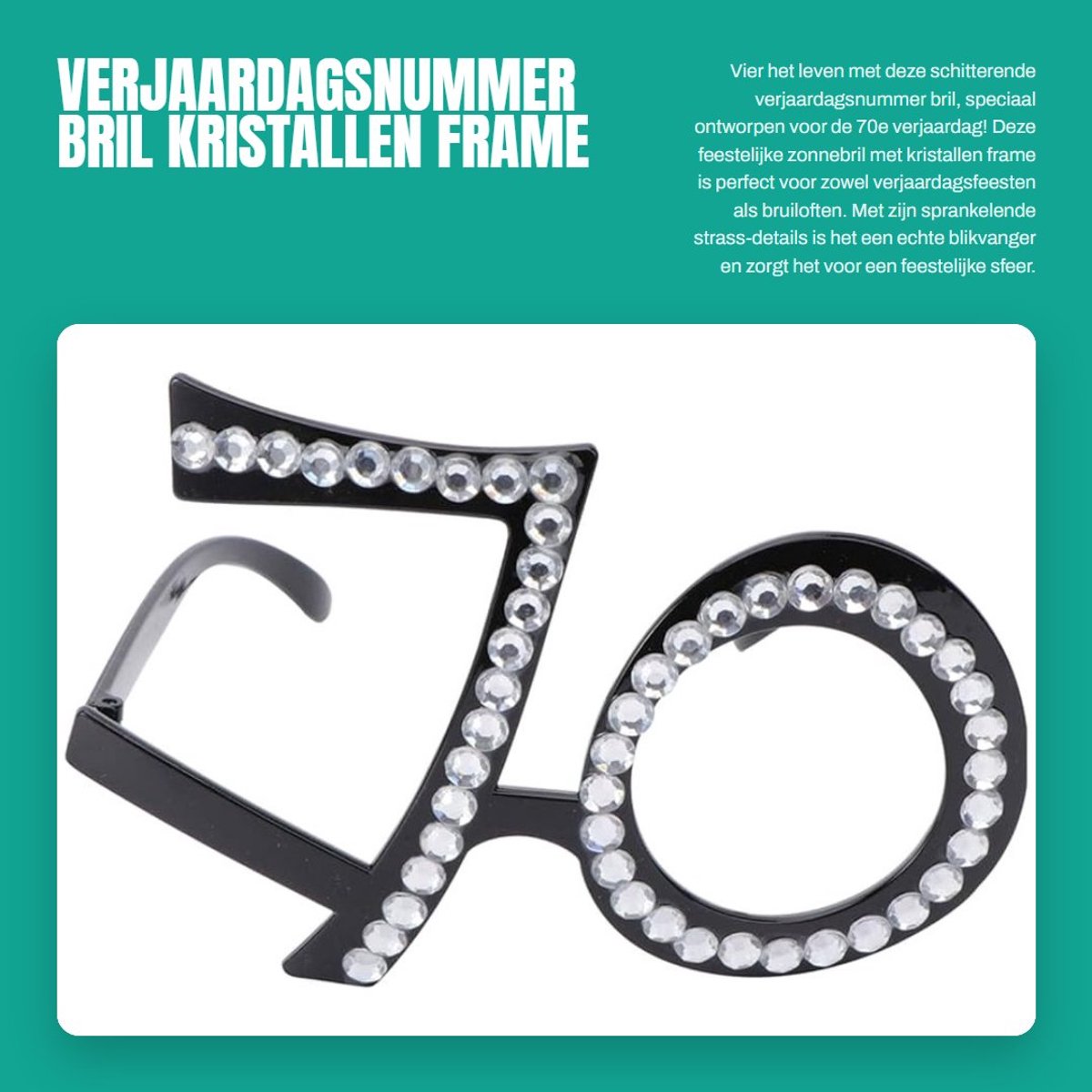 Dailygoods- Verjaardagsnummer Bril - Kristallen Frame - Zonnebril - Feestbril - Kostuum - Foto Rekwisiet - Decoratie 70e Verjaardag