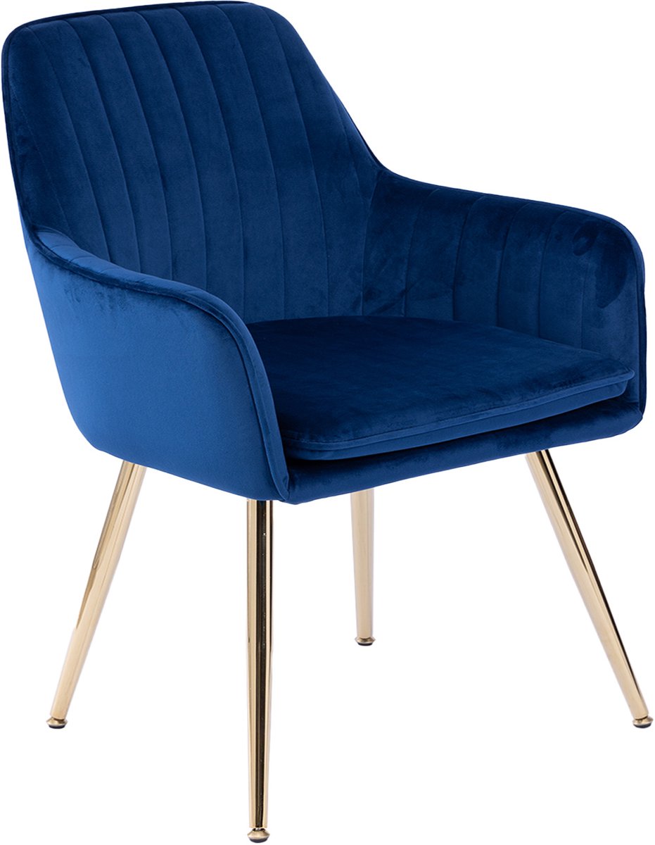 HAUSS SPOLE Eetkamerstoel - Moderne Stoffen Eetkamerstoel Met Armleuning - Set Van 2 - Afneembaar Zitkussen En Gouden Metalen Poten - Blauw